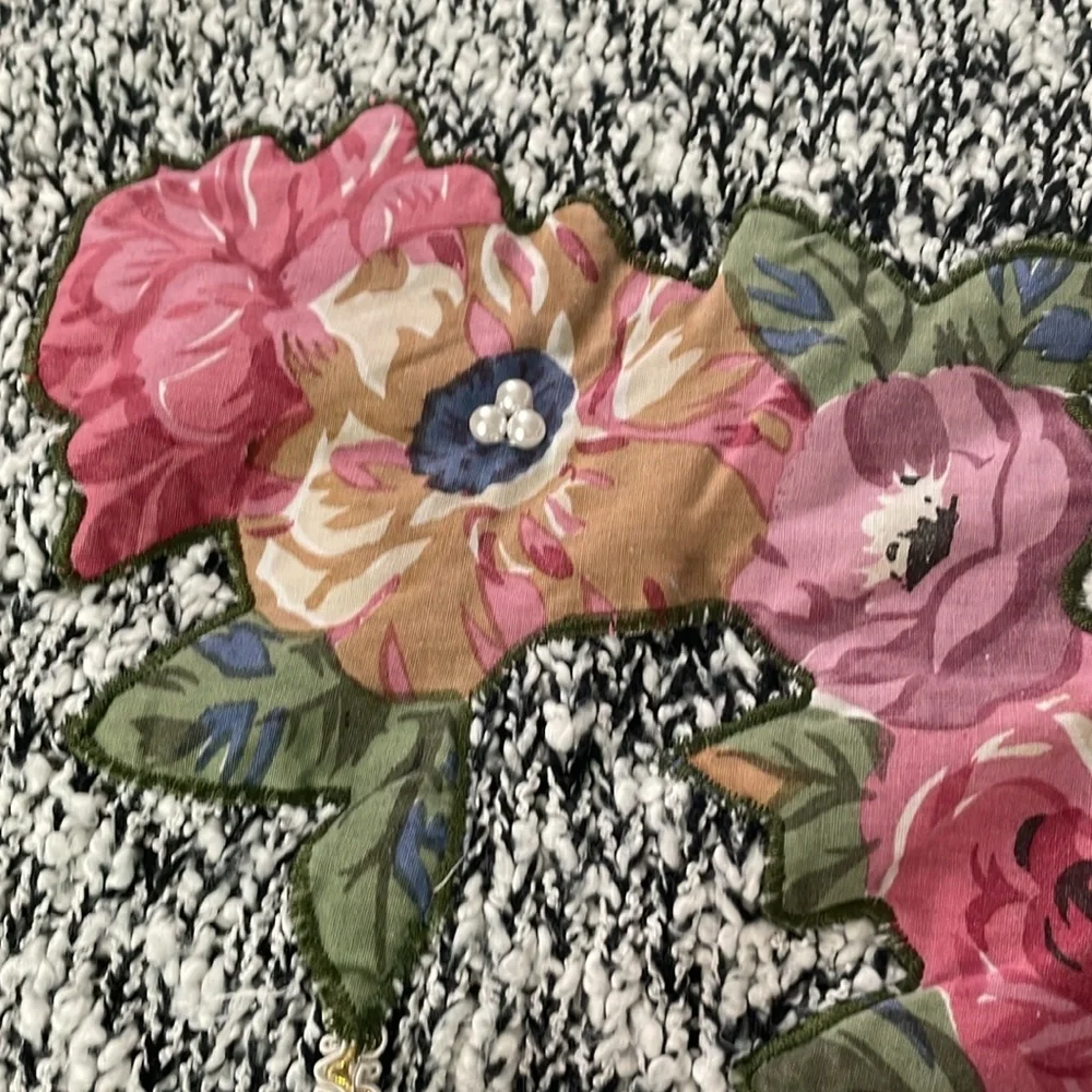 Focal Point vintage sweater 2X dolman sleeve tapestry floral pattern on blk/wht